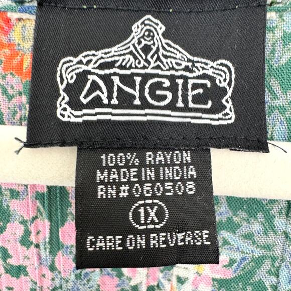 Angie Womens Blouse Top Size 1X Embroidered Floral Boho Flowy Wide Sleeve Green - Picture 2 of 7